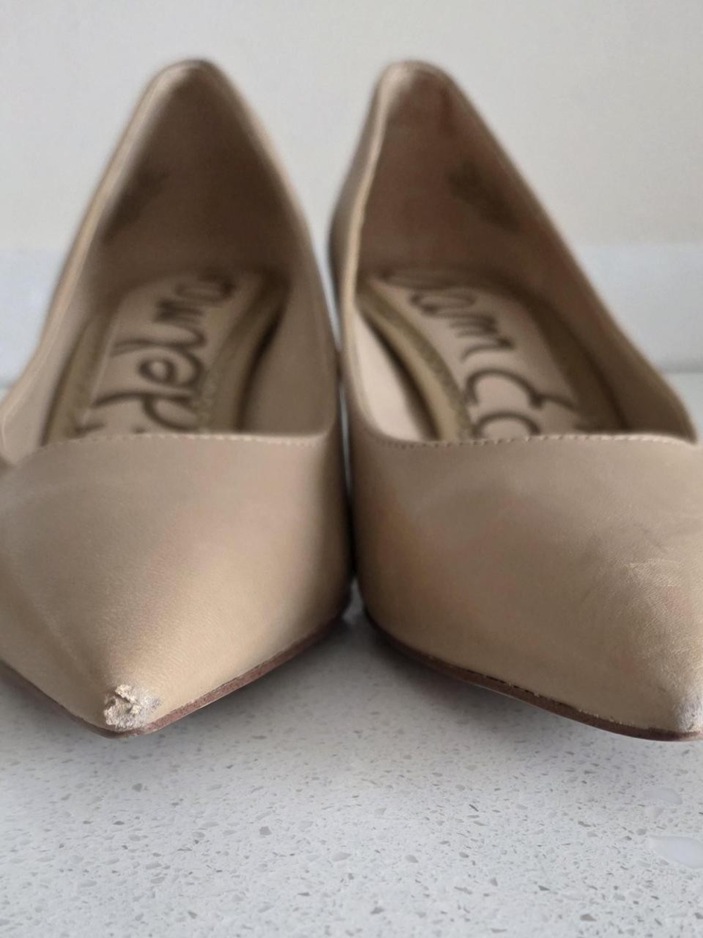 Sam Edelman Beige Pointed-Toe Leather Pumps - Picture 3 of 7